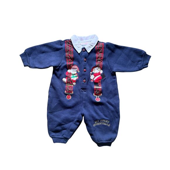Vtg First Impressions My First Christmas One-Piece S Embroidered Holiday Winter - Picture 1 of 9